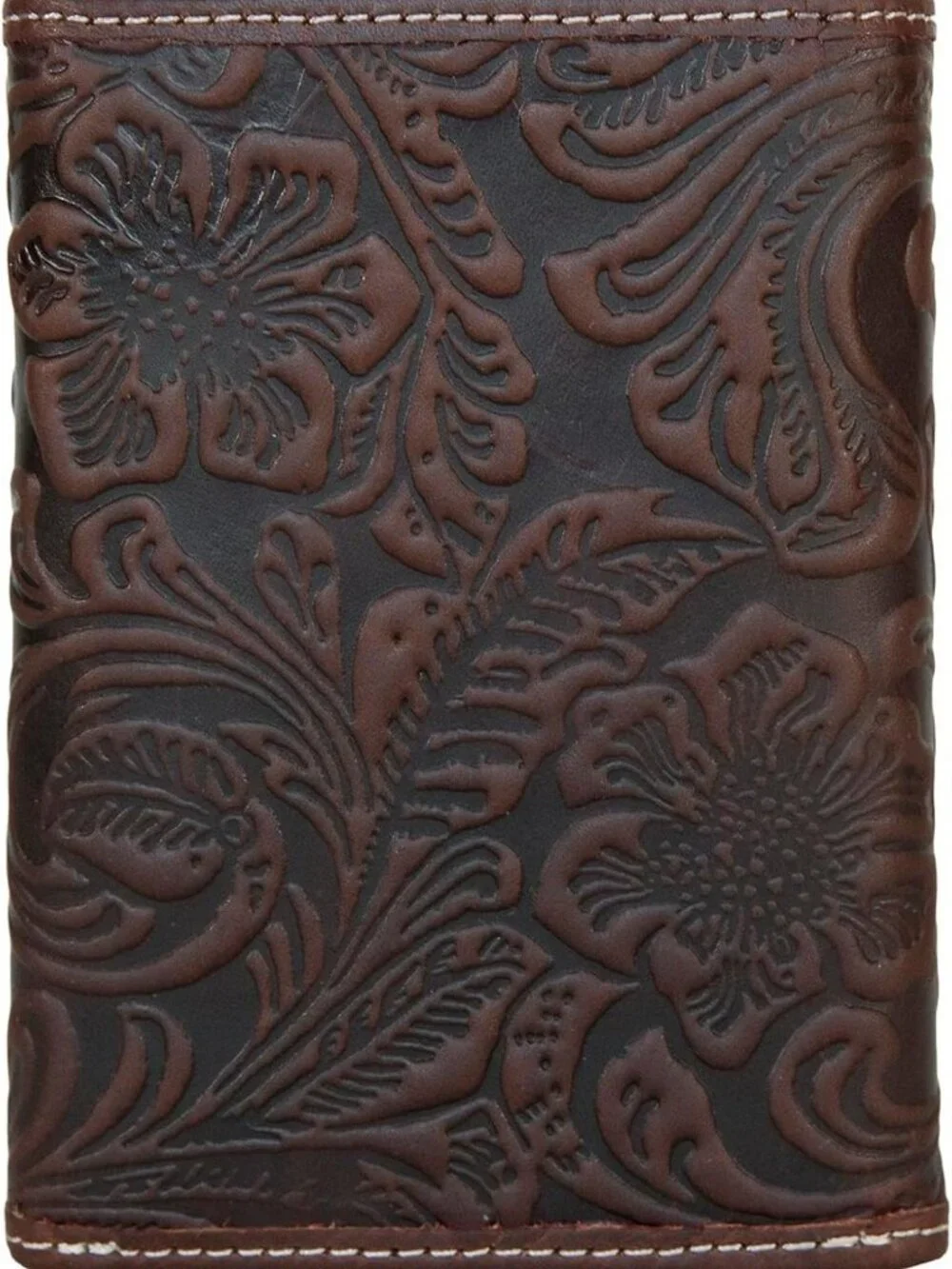Floral Embossed Leather Trifold Wallet for Men, RFID Blocking, Brown Design